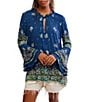 Free People Bridgette Floral Printed Drawstring V-Neck Long Sleeve Tunic Top - Image 1