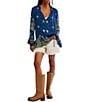 Free People Bridgette Floral Printed Drawstring V-Neck Long Sleeve Tunic Top - Image 4
