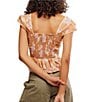Free People Call Me Baby Floral Printed Sweetheart Neck Short Sleeve Blouse, Color:Meerkat Combo- Daisy - Image 2
