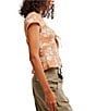 Free People Call Me Baby Floral Printed Sweetheart Neck Short Sleeve Blouse, Color:Meerkat Combo- Daisy - Image 4