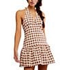 Free People Cecil Checker Print Halter Neck Drop Waist Mini Dress, Color:Brown Patina Combo - Image 1