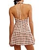 Free People Cecil Checker Print Halter Neck Drop Waist Mini Dress, Color:Brown Patina Combo - Image 2