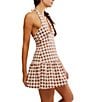 Free People Cecil Checker Print Halter Neck Drop Waist Mini Dress, Color:Brown Patina Combo - Image 3
