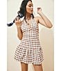 Free People Cecil Checker Print Halter Neck Drop Waist Mini Dress, Color:Brown Patina Combo - Image 5