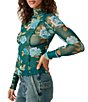 Color:Green Combo - Image 3 - Charlie Floral Print Mesh Mock Neck Long Sleeve Top