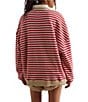 Free People Classic Striped Oversized Crew Neck Long Sleeve Sweatshirt, Color:Cherry Combo - Image 2