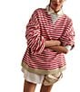 Free People Classic Striped Oversized Crew Neck Long Sleeve Sweatshirt, Color:Cherry Combo - Image 3