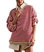 Free People Classic Striped Oversized Crew Neck Long Sleeve Sweatshirt, Color:Cherry Combo - Image 1