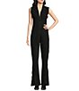 Free People CRVY Ring The Alarm Denim V-Neck Sleeveless Zip Front Flare Jumpsuit, Color:Danger - Image 1