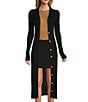 Color:Black - Image 1 - Date Night Ribbed Knit V-Neck Long Sleeve Fitted Button Front Cardigan