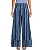 Free People Days End Linen Striped Mid-Rise Pull-On Pants - Image 2