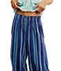 Free People Days End Linen Striped Mid Rise Pull-On Pants - Image 4