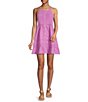 Color:Dramatic Orchid - Image 1 - Desert Days Halter Neck Pintuck Detail Sleeveless Button Front Open Back Detail Tiered Mini Dress