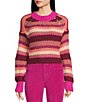 Color:Fuschia Rose Combo - Image 1 - Devon Striped Print Crew Neck Long Sleeve Sweater