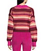 Color:Fuschia Rose Combo - Image 2 - Devon Striped Print Crew Neck Long Sleeve Sweater