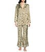 Color:Earth Combo - Image 1 - Dreamy Days Floral Print Lightweight Soft Satin Notch Collar Long Sleeve Wide Leg Oversized Pajama Set