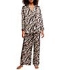 Free People Dreamy Days Zebra Print Satin Notch Collar Long Sleeve Wide Leg Oversized Pajama Set - Image 1