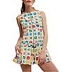 Free People Dune Dancer Printed Boat Neck Sleeveless Drop-Waist Romper - Image 1
