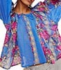 Color:Sapphire Combo - Image 1 - Elena Floral Print Drawstring Round Neck Long Sleeve Top