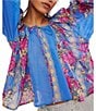 Color:Sapphire Combo - Image 4 - Elena Floral Print Drawstring Round Neck Long Sleeve Top