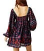 Color:Midnight Combo - Image 2 - Endless Afternoon Floral Print Square Neck Smocked Back Long Balloon Sleeve Empire Waist Mini Dress