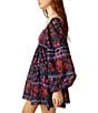 Color:Midnight Combo - Image 4 - Endless Afternoon Floral Print Square Neck Smocked Back Long Balloon Sleeve Empire Waist Mini Dress