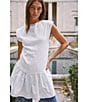 Free People Enya Crew Neck Cap Sleeve Gathered Mini Dress, Color:Bright White - Image 4