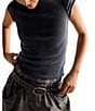 Free People Ever Had Crew Neck Short Sleeve Knit Tee, Color:Black - Image 1