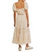 Free People Falling Sun Square Neck Short Puff Sleeve Tiered Midi Dress, Color:Tea - Image 2