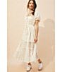 Free People Falling Sun Square Neck Short Puff Sleeve Tiered Midi Dress, Color:Tea - Image 5
