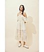 Free People Falling Sun Square Neck Short Puff Sleeve Tiered Midi Dress, Color:Tea - Image 6