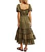 Free People Falling Sun Square Neck Short Puff Sleeve Tiered Midi Dress, Color:Crystal Kelp - Image 2