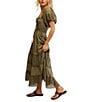 Free People Falling Sun Square Neck Short Puff Sleeve Tiered Midi Dress, Color:Crystal Kelp - Image 3