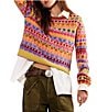 Free People Favorite Things Wool Blend Printed Crew Neck Long Sleeve Sweater - Image 1