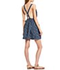 Color:Blue Combo - Image 2 - Floral Print Texture Piecing Front Scoop Neck Criss Cross Back Detail Sleeveless A-Line Mini Dress