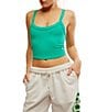 Free People FP Movement All Clear Solid Scoop Neckline Sleeveless Cami, Color:Seafoam - Image 1