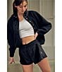 Free People FP Movement Hit the Slopes Stand Collar Long Sleeve Snap Front Jacket, Color:Black - Image 4