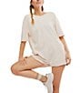 Free People FP Movement Hot Shot Crew Neck Short Sleeve Oversized Patch Pocket V Back Tee Romper, Color:Bleached Clay - Image 5