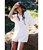 Free People FP Movement Hot Shot Crew Neck Short Sleeve Oversized Patch Pocket V Back Tee Romper, Color:Bleached Clay - Image 6