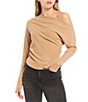 Color:Pale Camel - Image 1 - Fuji Thermal Knit Slouchy Asymmetric One Shoulder Long Sleeve Top