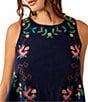 Color:Cobalt Combo - Image 4 - Fun And Flirty Floral Embroidery Boat Neck Sleeveless Top
