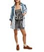Free People Get Free Seersucker Gingham Coordinating Pull-On Shorts, Color:Black Combo - Image 4