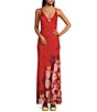 Color:Scarlet Combo - Image 1 - Get To You Floral Placement Print Keyhole Deep V-Neck Sleeveless Strappy Back Detail Smocked Maxi Slip Dress