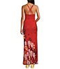 Color:Scarlet Combo - Image 2 - Get To You Floral Placement Print Keyhole Deep V-Neck Sleeveless Strappy Back Detail Smocked Maxi Slip Dress