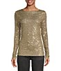 Color:Gold Combo - Image 1 - Gold Rush Sequin Crew Neck Long Sleeve Slim Fit Top