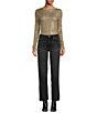 Color:Gold Combo - Image 3 - Gold Rush Sequin Crew Neck Long Sleeve Slim Fit Top