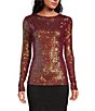 Free People Gold Rush Sequin Crew Neck Long Sleeve Slim Fit Top | Dillard's