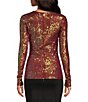 Color:Wine Combo - Image 2 - Gold Rush Sequin Crew Neck Long Sleeve Slim Fit Top