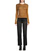 Color:Tiger Eye - Image 3 - H20 Crew Neck Sheer Long Sleeve Pullover Cropped Top