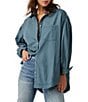 Free People Happy Hour Button Front Long Sleeve Top, Color:Blue Mirage - Image 5